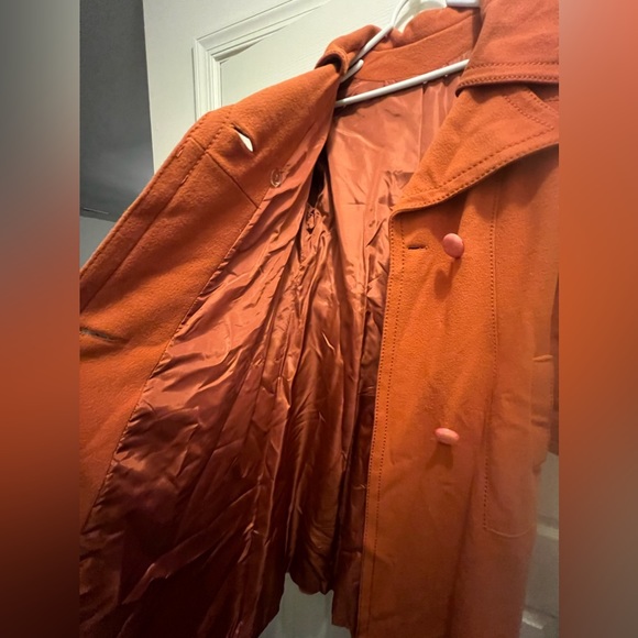 Vintage Burnt Orange Double Breasted Long Retro Wool Fit and Flare Peacoat - Picture 11 of 11